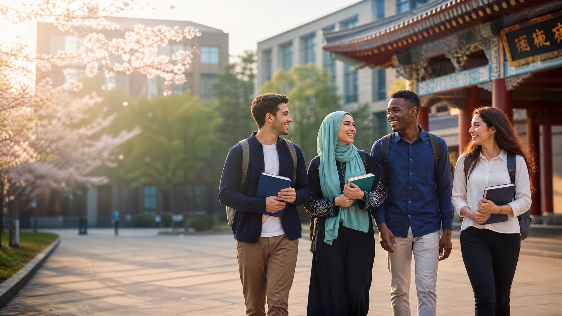 International students on a Chinese university campus